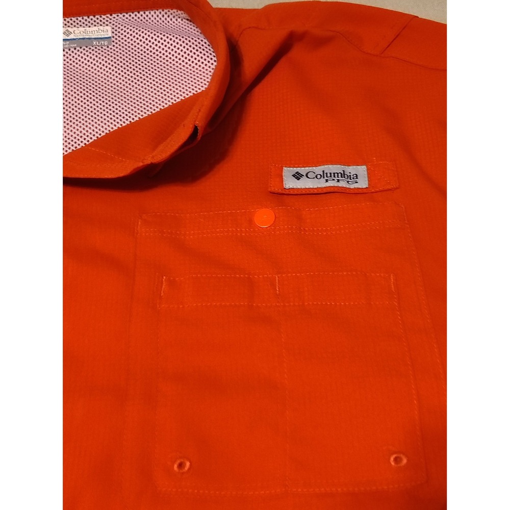 Columbia PFG Mens XL Orange Short Sleeve Fishing Shirt Omni-Shade Ripstop Vent - Picture 2 of 9